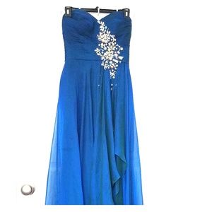 Strapless royal blue high low gown